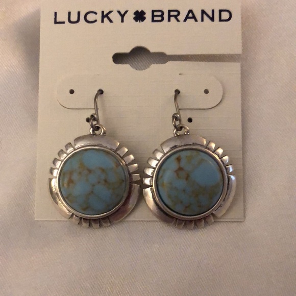 Lucky Brand Silver Tone Coin Drop Earrings Turquoise Accents NWT - Picture 5 of 11